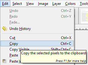 Screenshot showing GIMP's copy feature