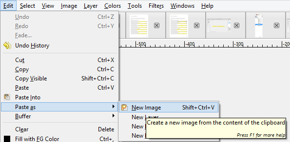 Screenshot showing GIMP's paste as new layer feature