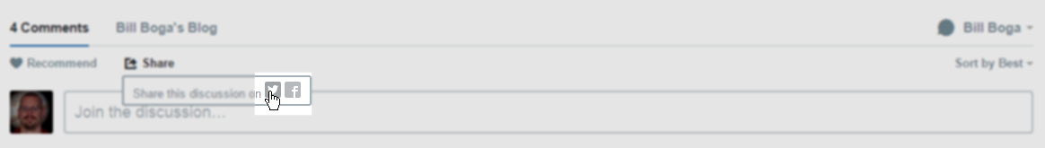 Screenshot showing Disqus share discussion UI