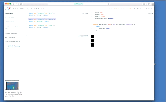 Demo. showing elements not switching to the expected one, horizontal row layout